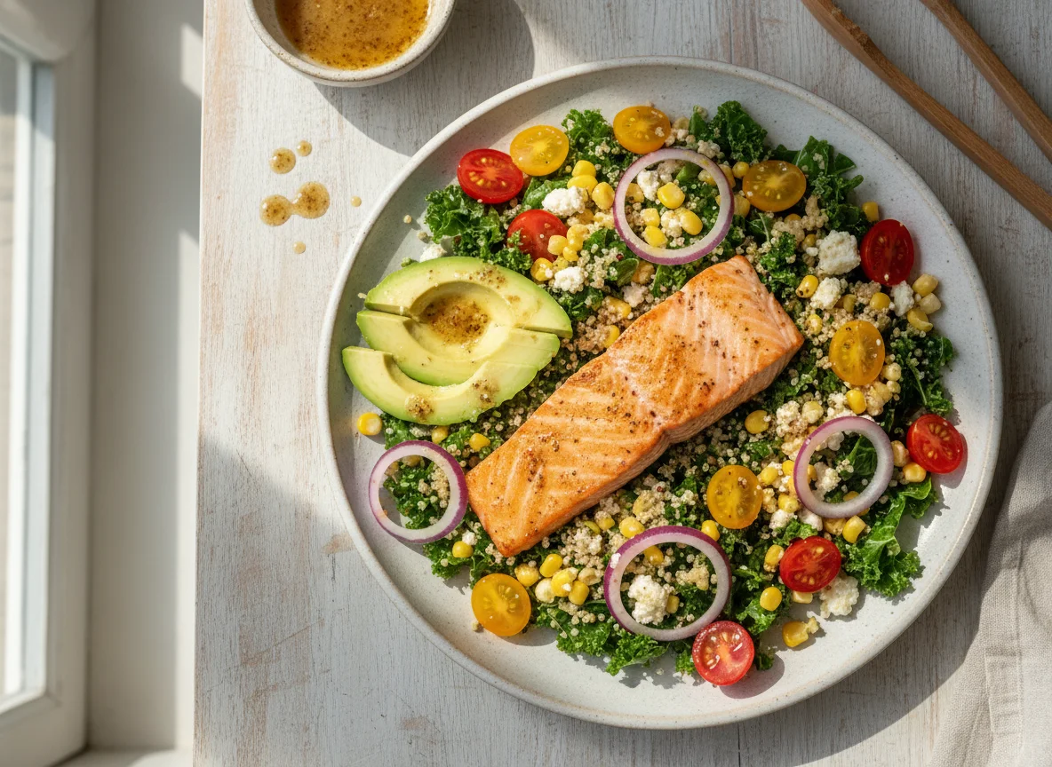 Ensalada de salmón con aguacate y quinoa photo