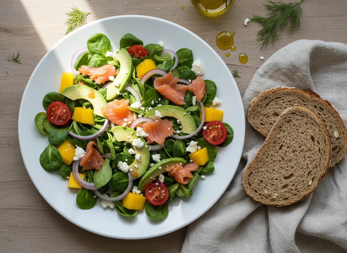 Ensalada de salmón, mango y aguacate photo