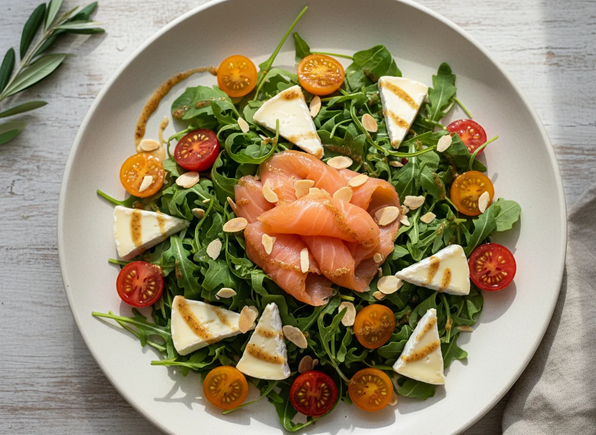 Ensalada de salmón y queso brie photo