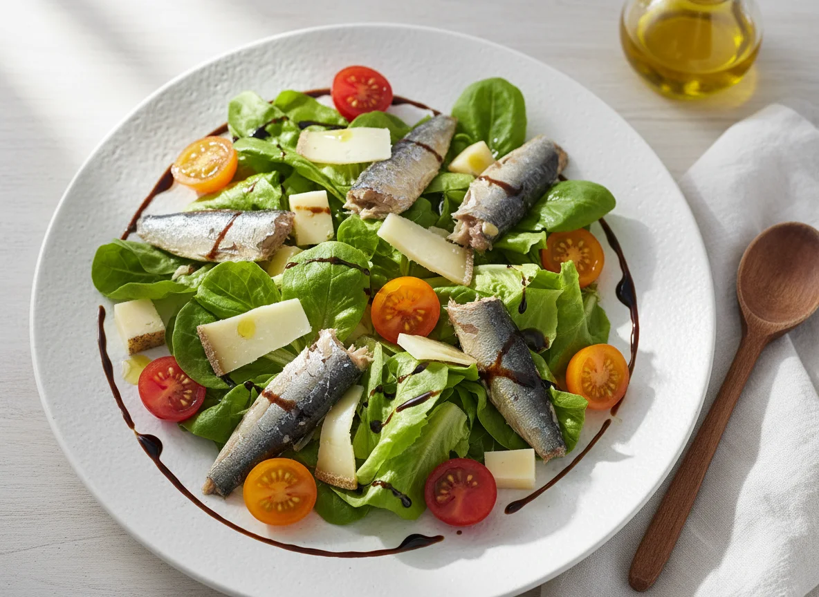 Ensalada de sardinas con queso y tomate photo