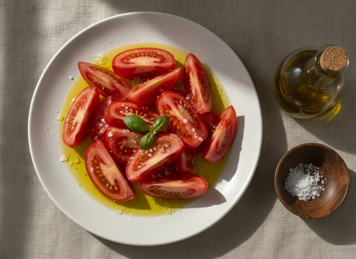 Ensalada de tomate con aceite de oliva photo