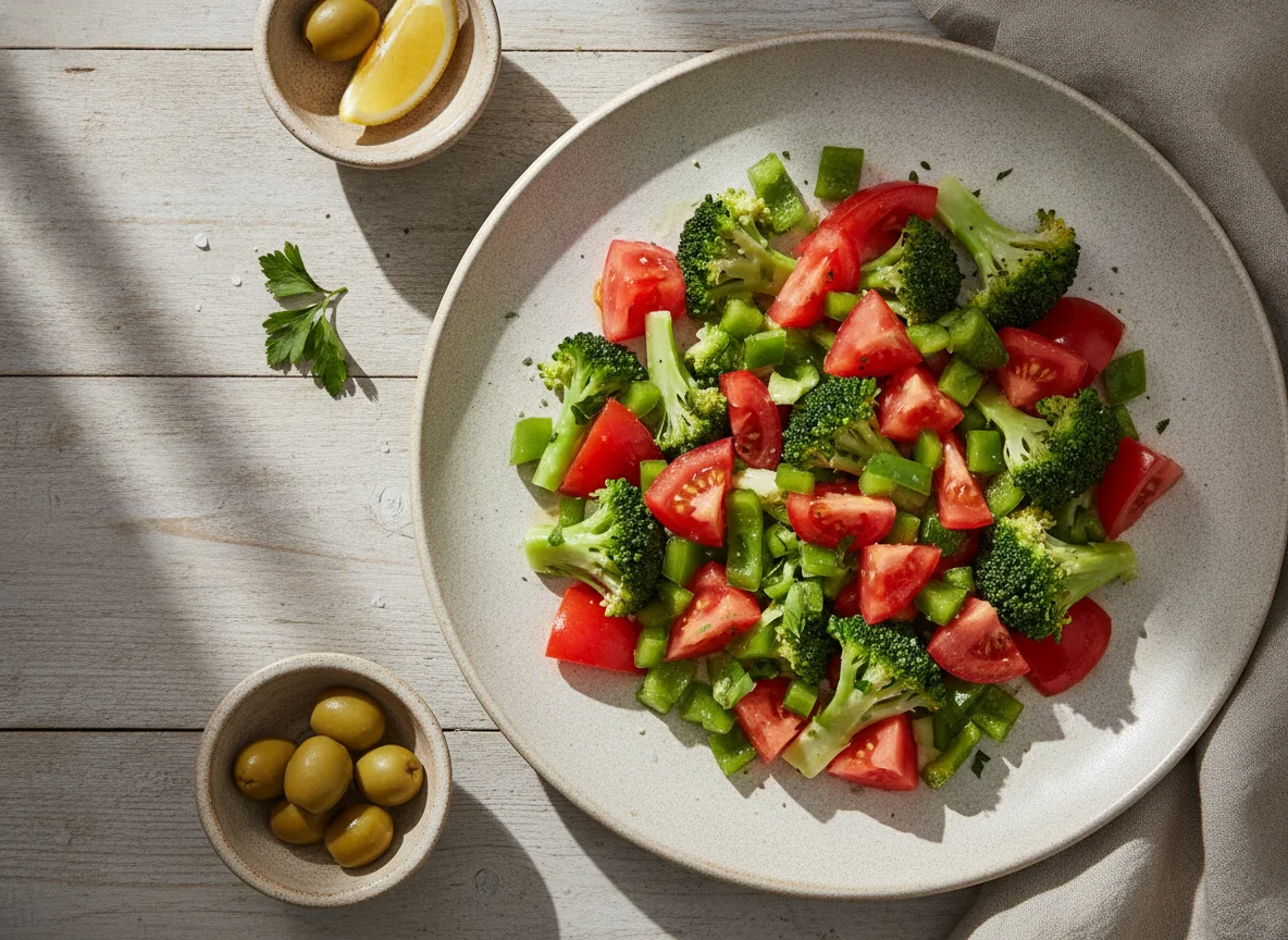 Ensalada de tomate, pimentón y brócoli photo