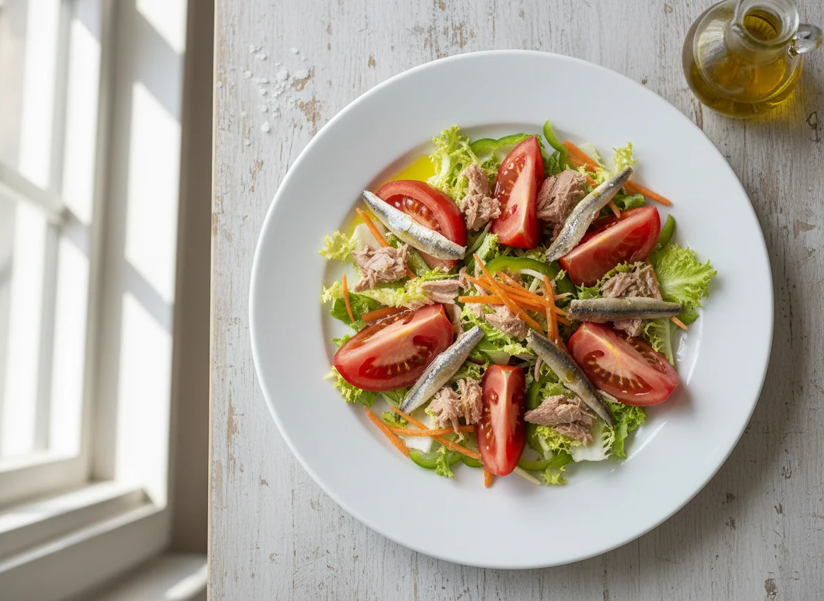 Ensalada de tomate y atún con escarola photo