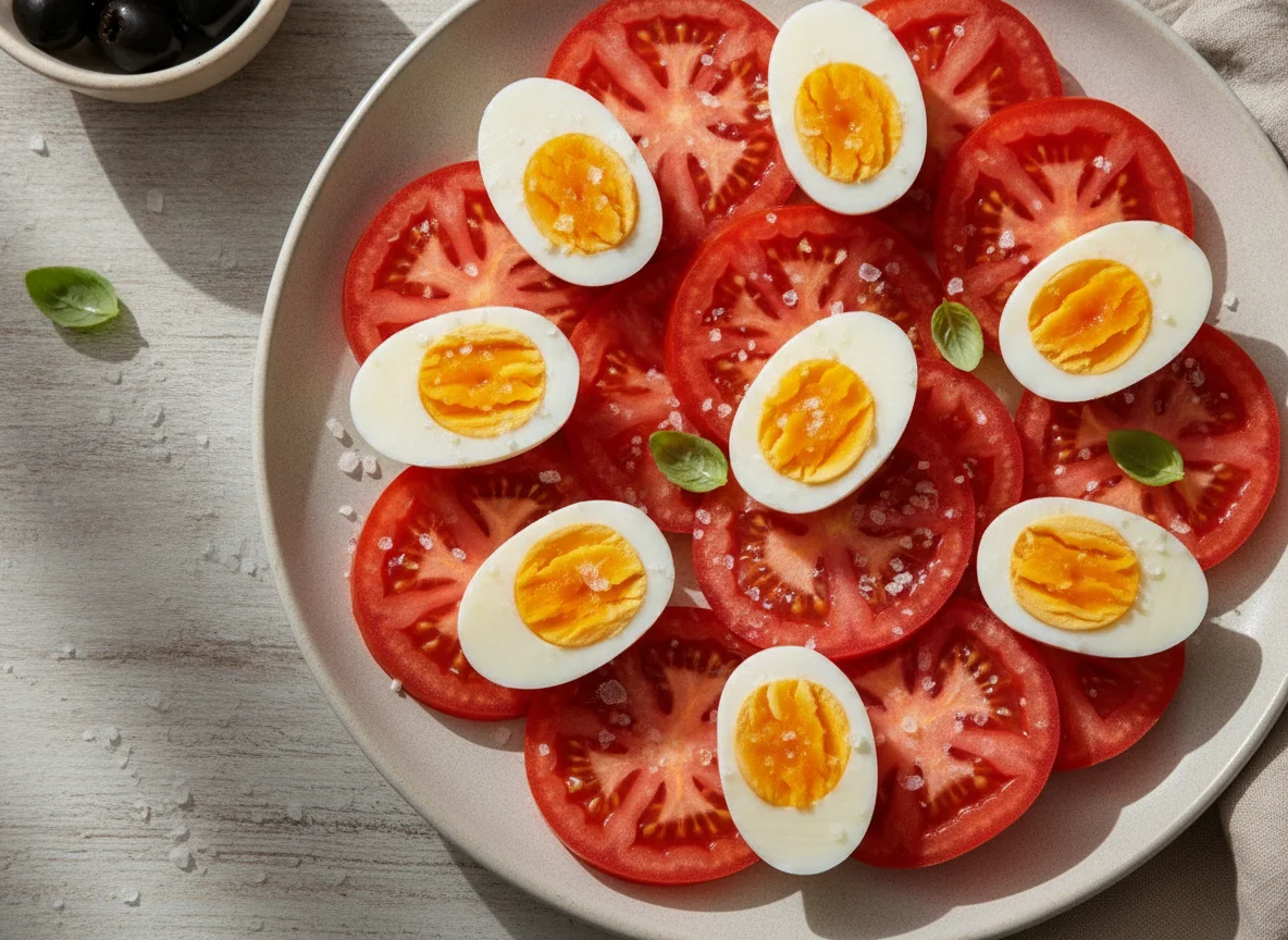 Ensalada de tomate y huevo duro photo