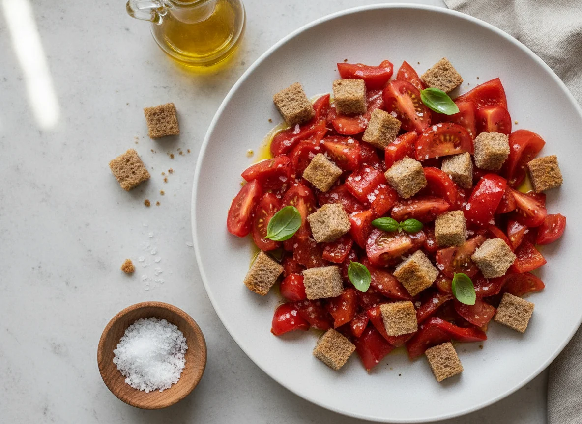 Ensalada de tomate y pimiento con pan integral photo