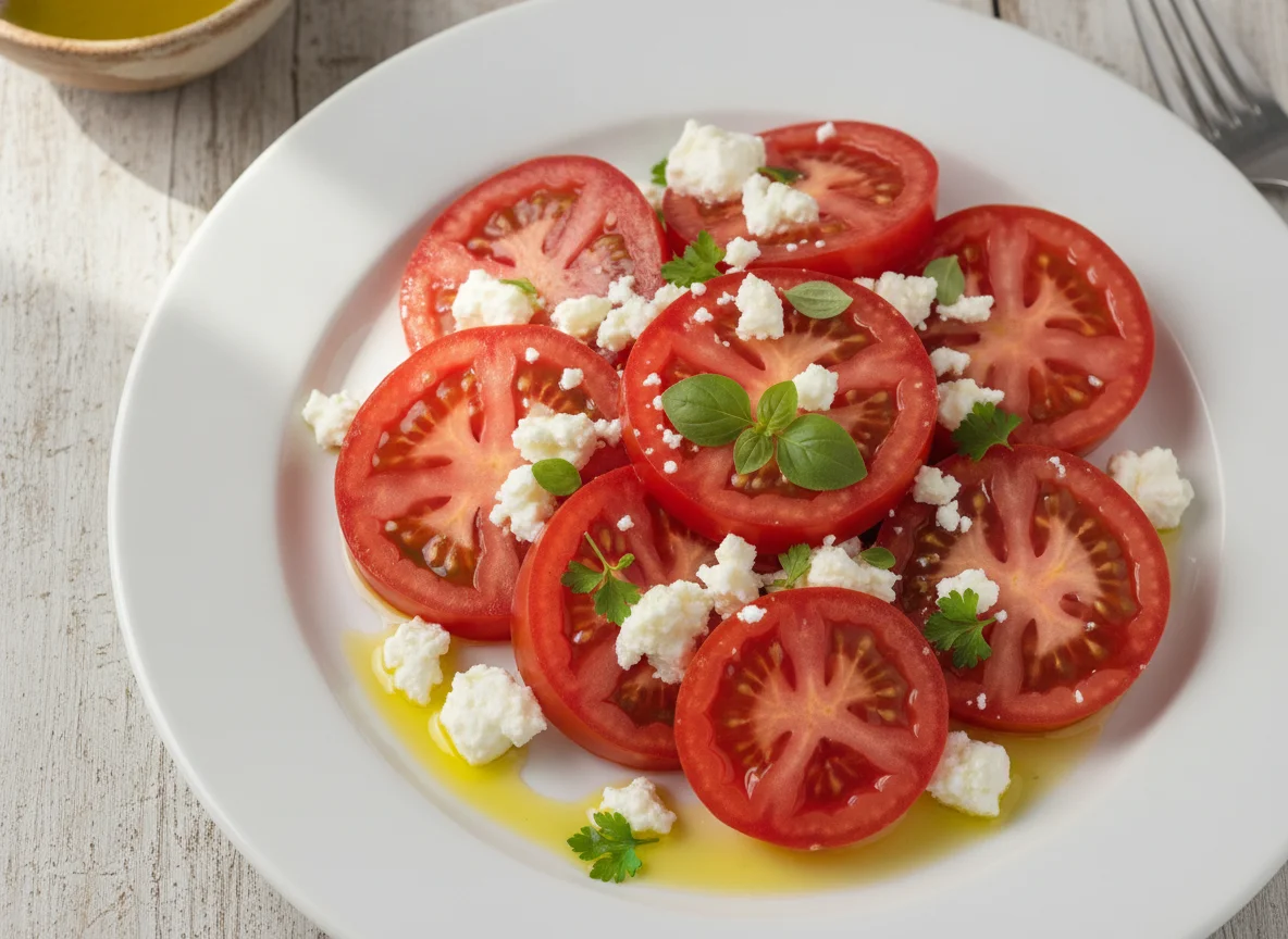 Ensalada de tomate y queso feta photo