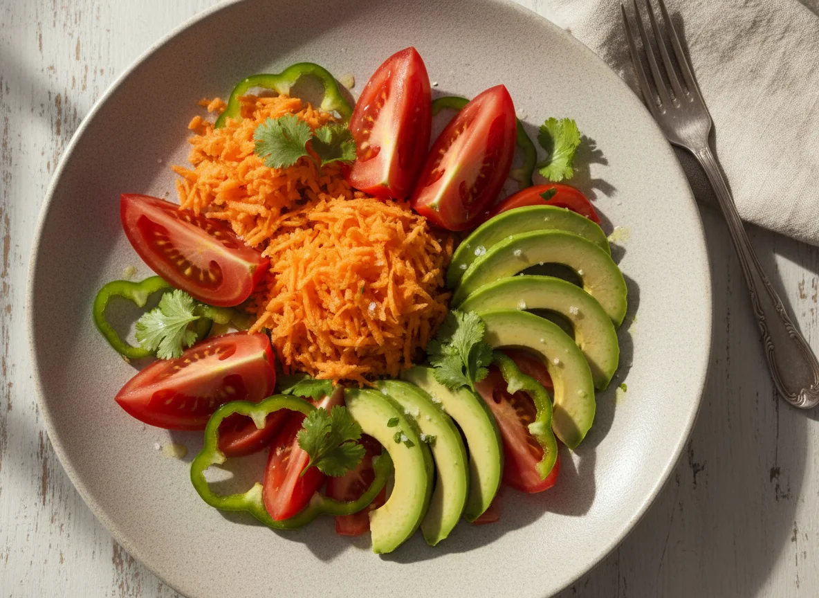 Ensalada de tomate, zanahoria y aguacate photo