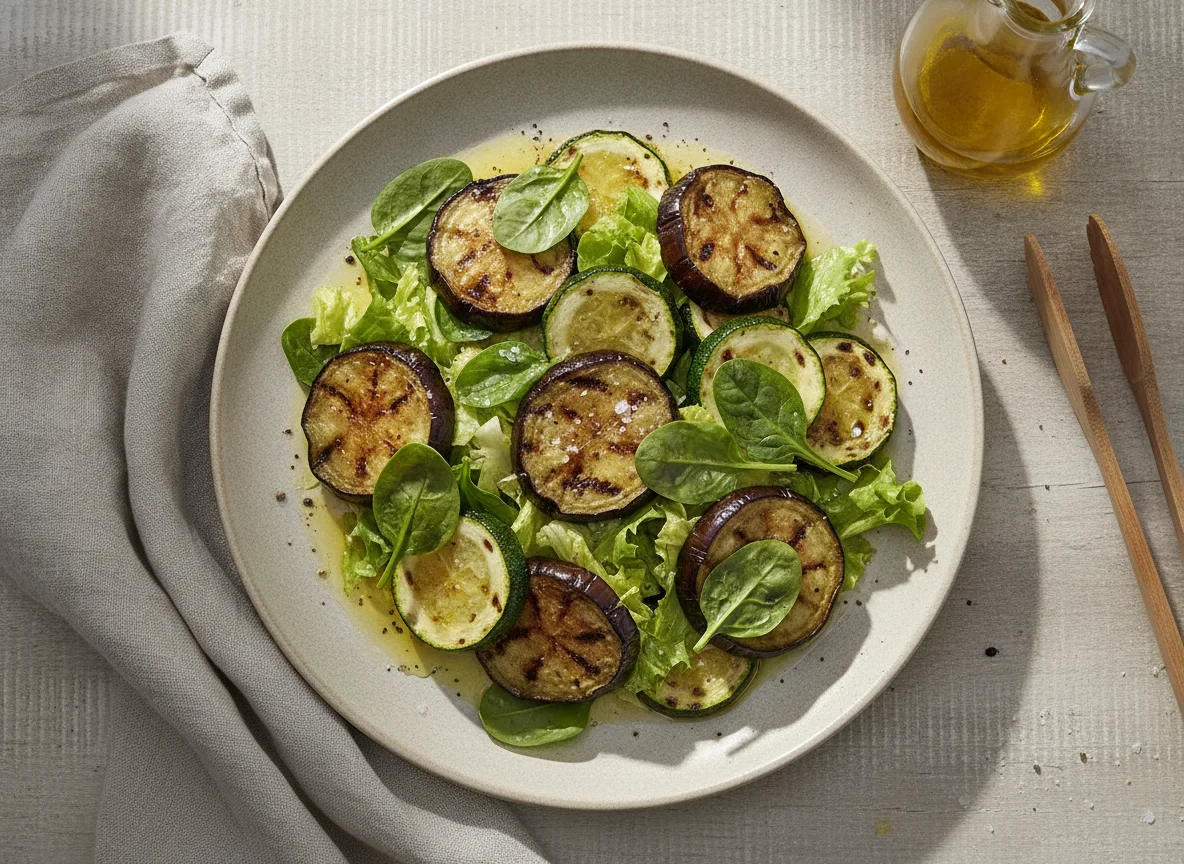 Ensalada de verduras asadas y espinaca photo