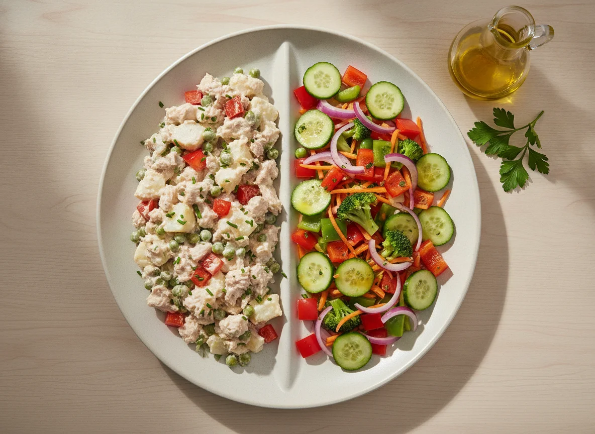 Ensalada de verduras y ensalada de atún photo