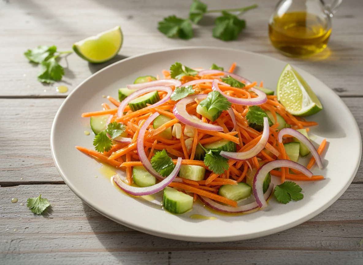 Ensalada de zanahoria, cebolla y pepino photo