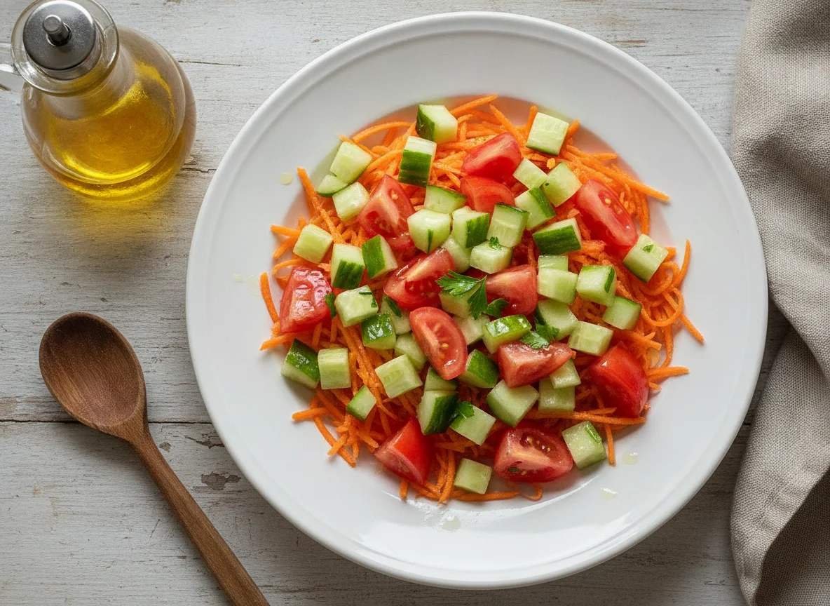 Ensalada de zanahoria, pepino y tomate photo