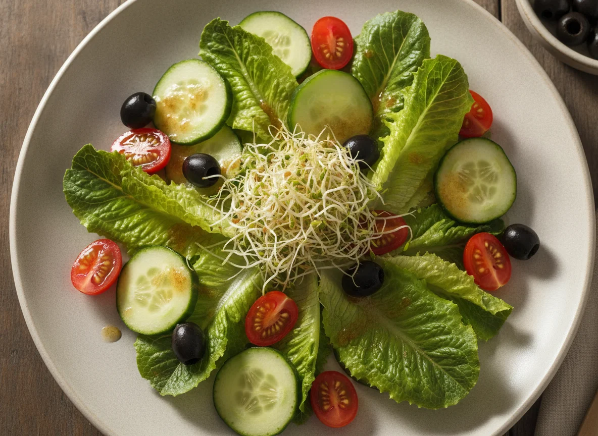 Ensalada fresca con aceitunas y germinado photo