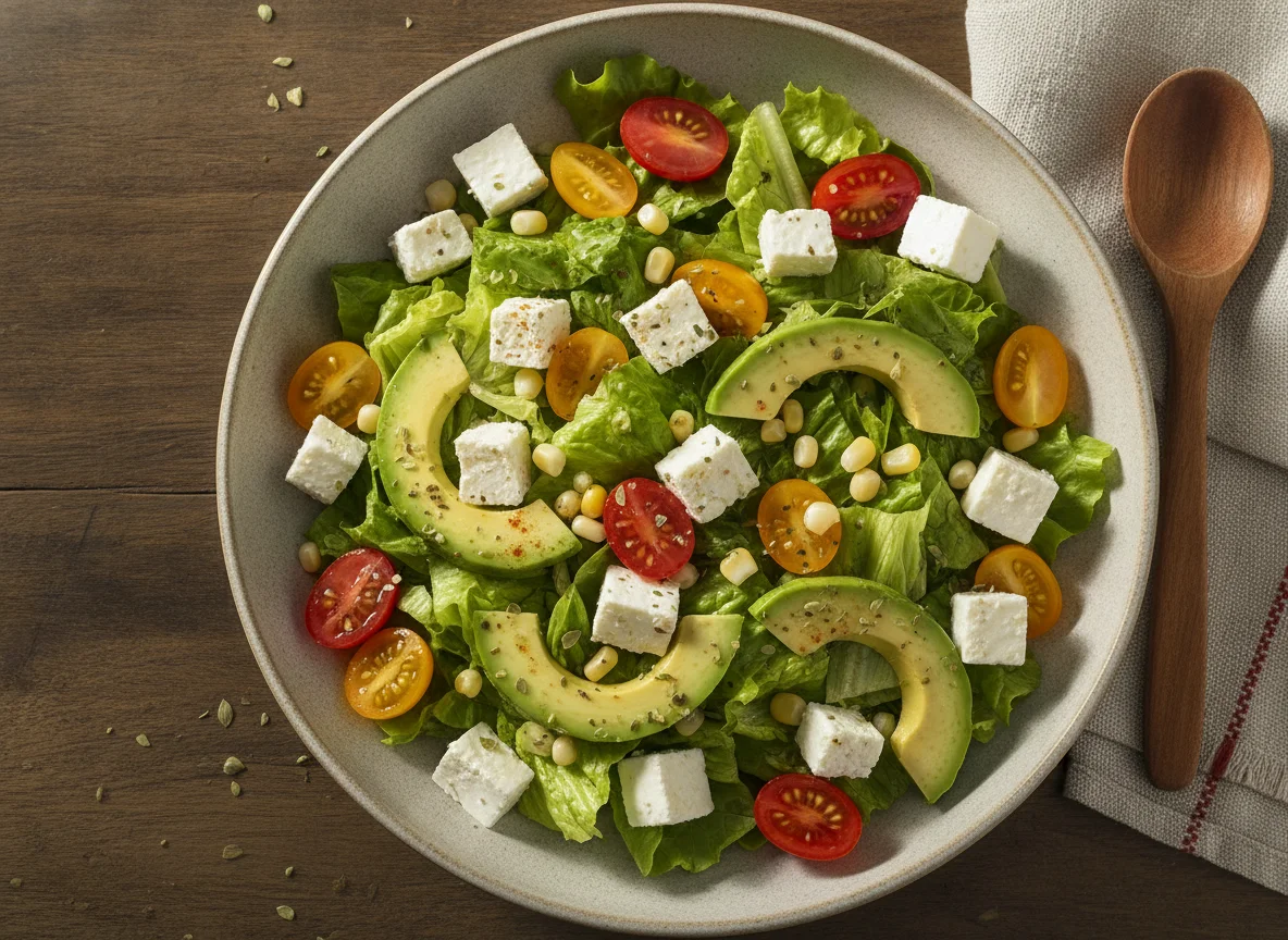 Ensalada fresca con aguacate y queso photo