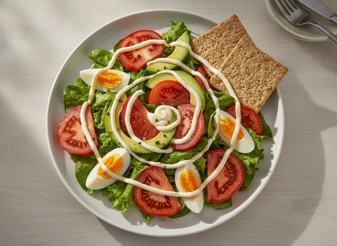 Ensalada mixta con aderezo y galleta integral photo