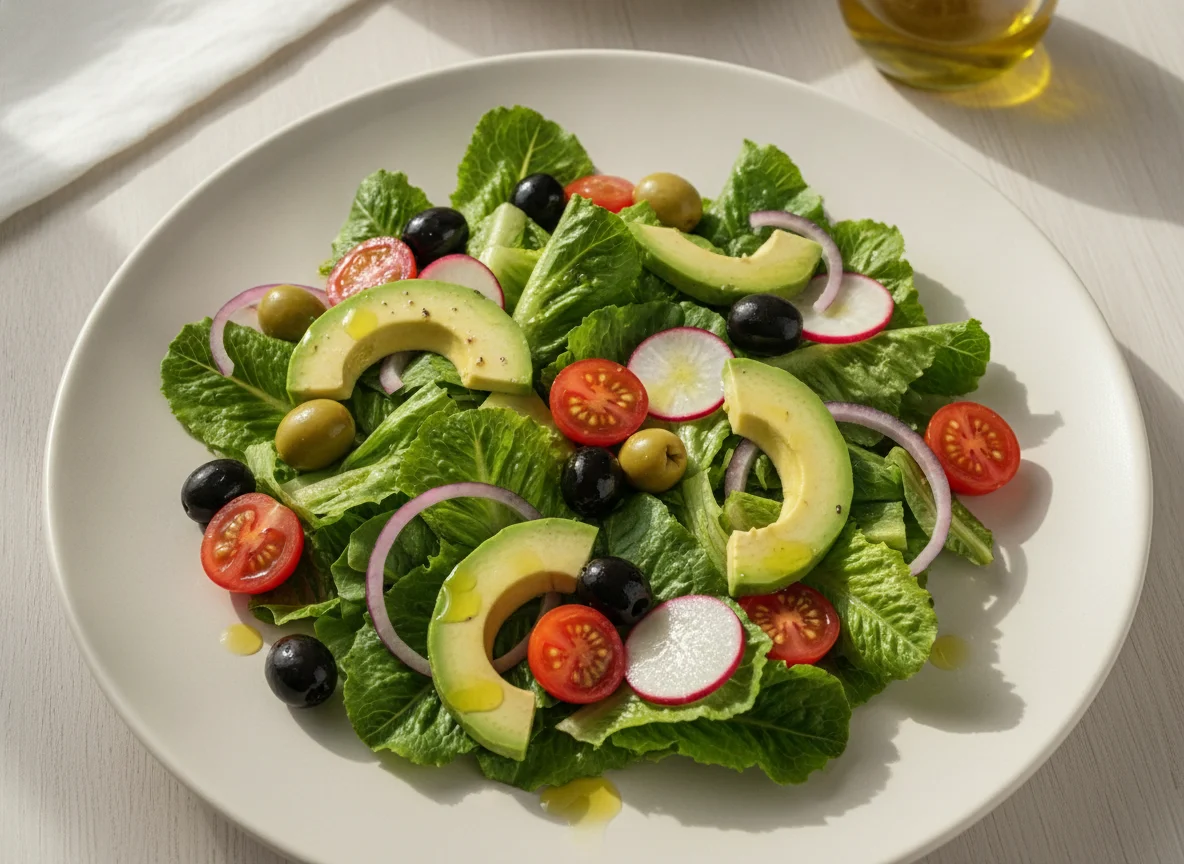 Ensalada mixta con aguacate y aceitunas photo