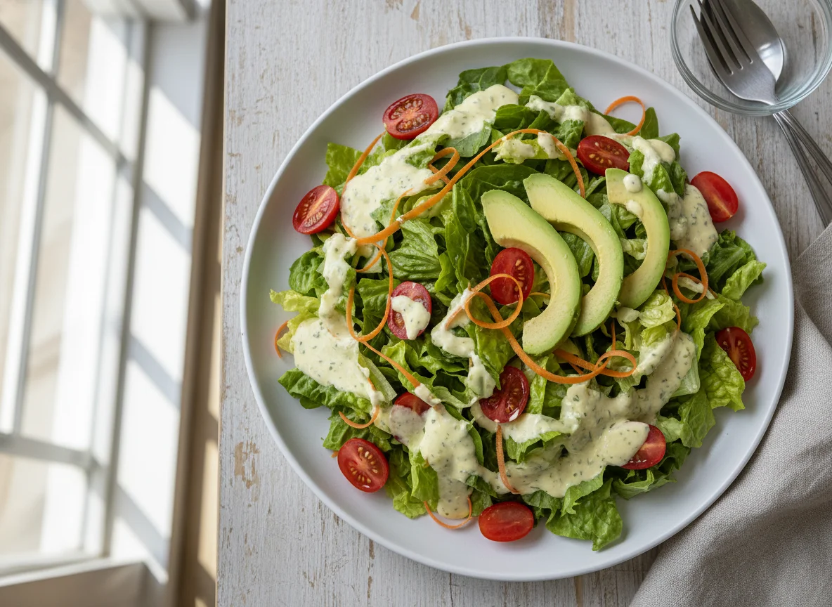 Ensalada mixta con aguacate y aderezo photo