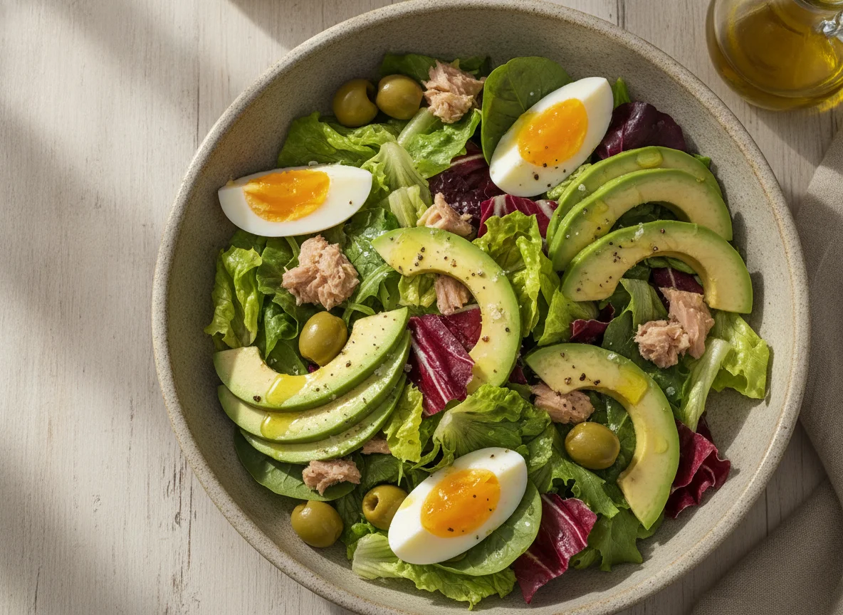 Ensalada mixta con aguacate y huevo photo