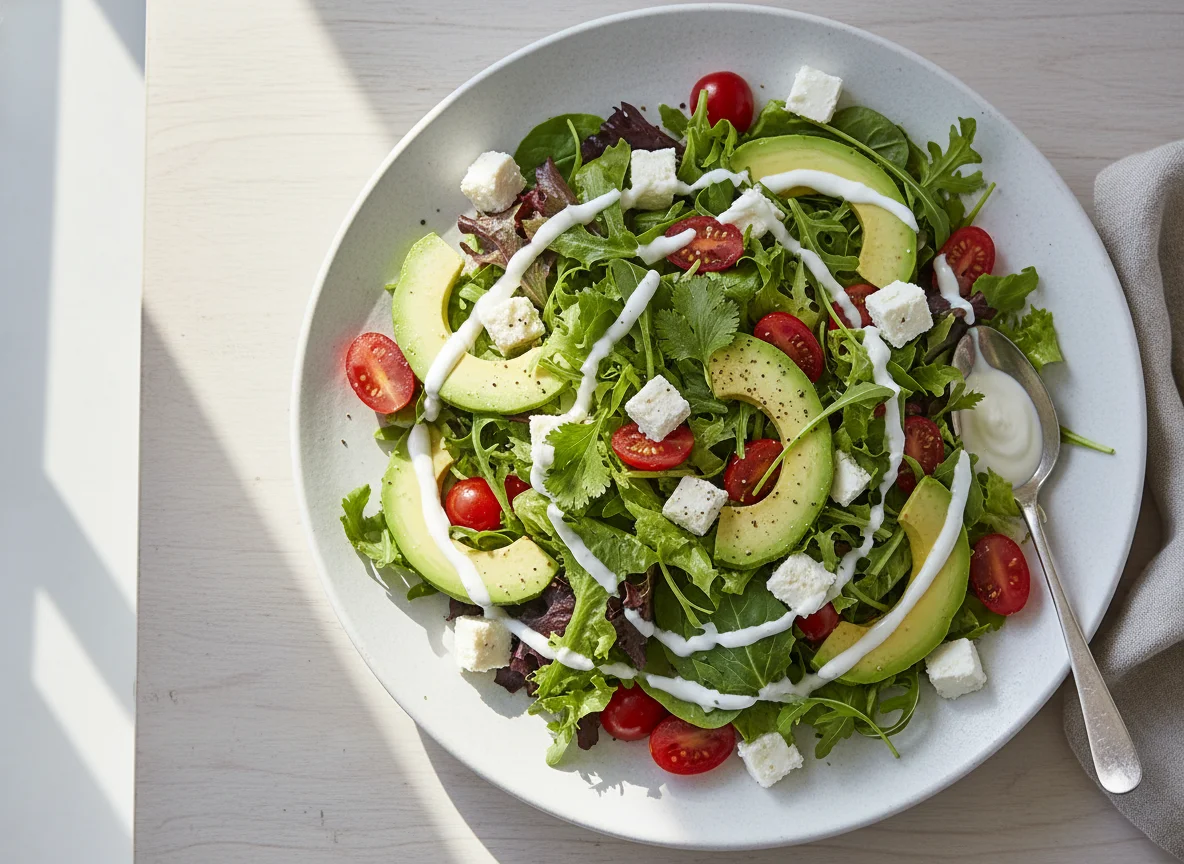 Ensalada mixta con aguacate y queso fresco photo