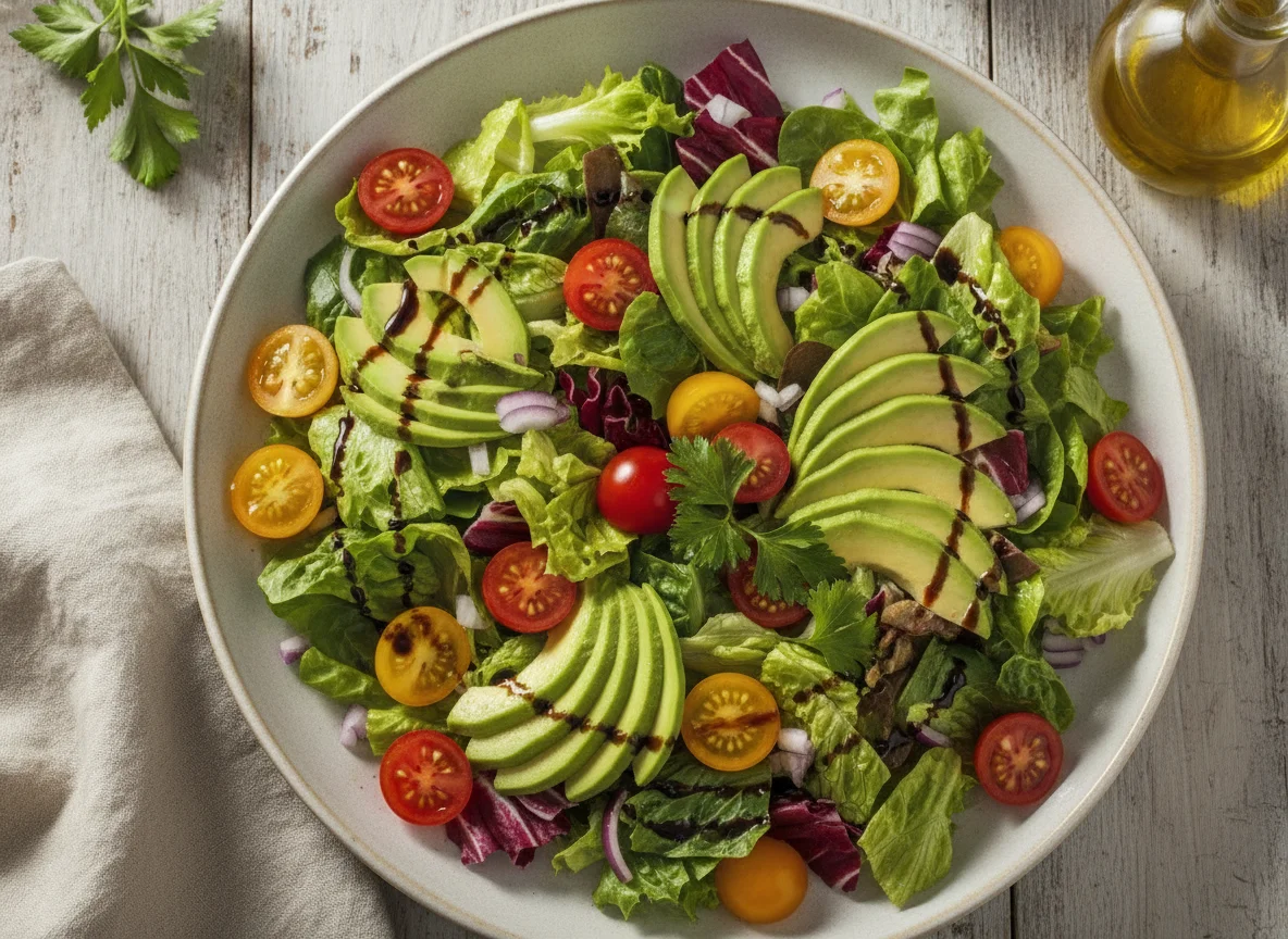 Ensalada mixta con aguacate y tomates cherry photo