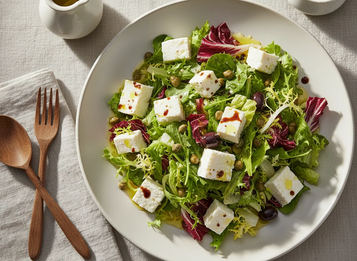 Ensalada mixta con alcaparras y queso photo
