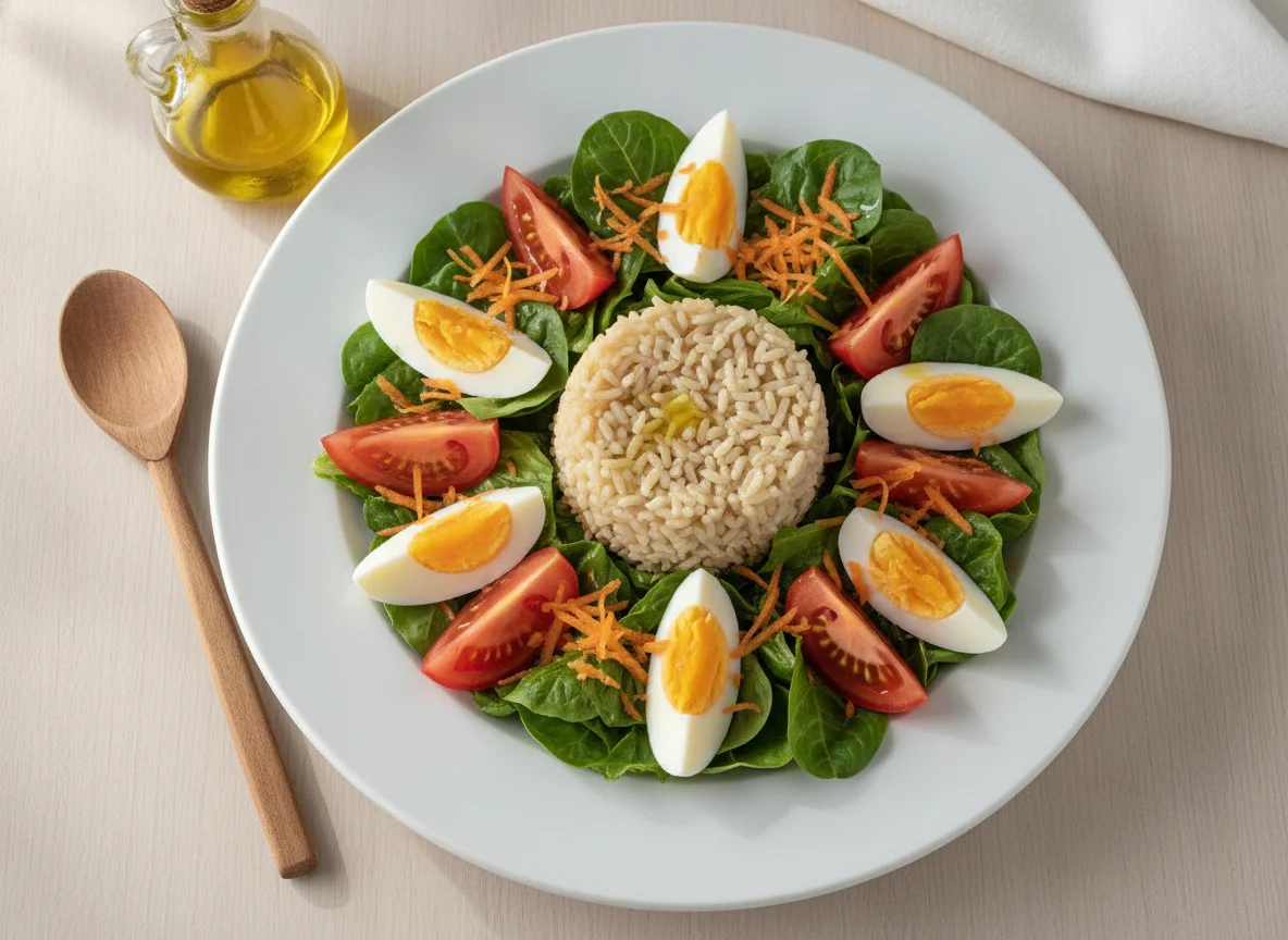 Ensalada mixta con arroz y huevos duros photo