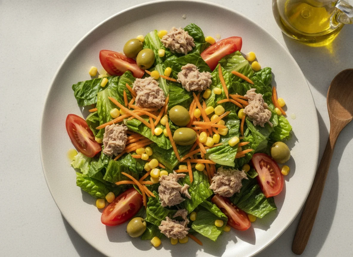 Ensalada mixta con atún y aceitunas photo