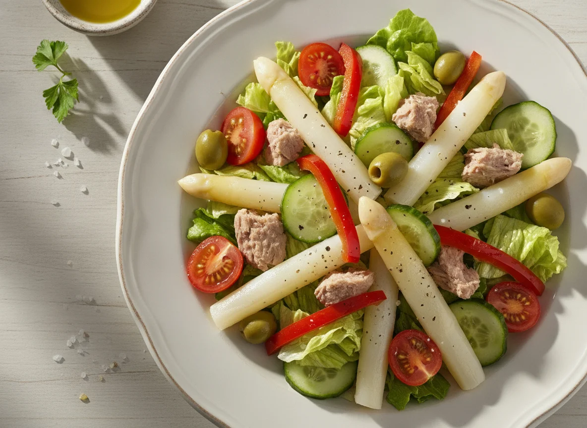 Ensalada mixta con atún y espárragos photo