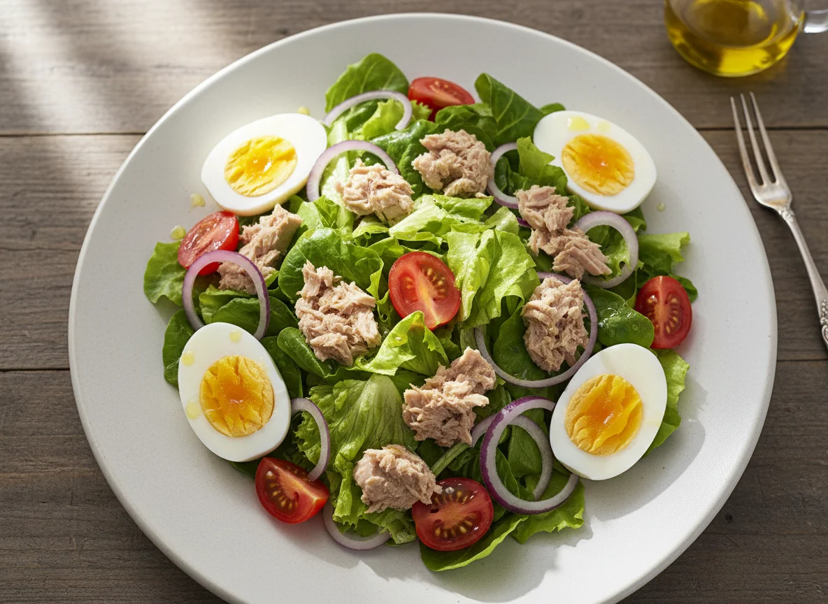 Ensalada mixta con atún y huevo photo