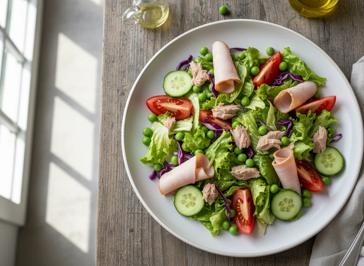 Ensalada mixta con atún y jamón photo