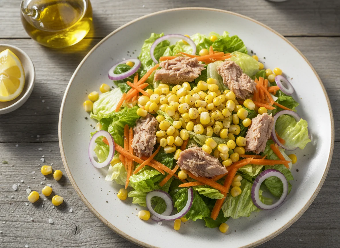 Ensalada mixta con atún y maíz photo