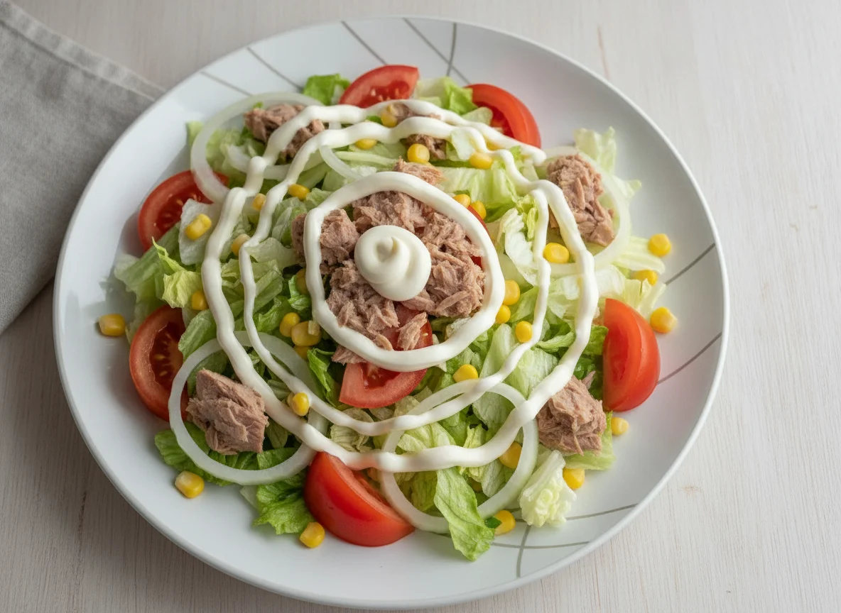 Ensalada mixta con atún y mayonesa photo