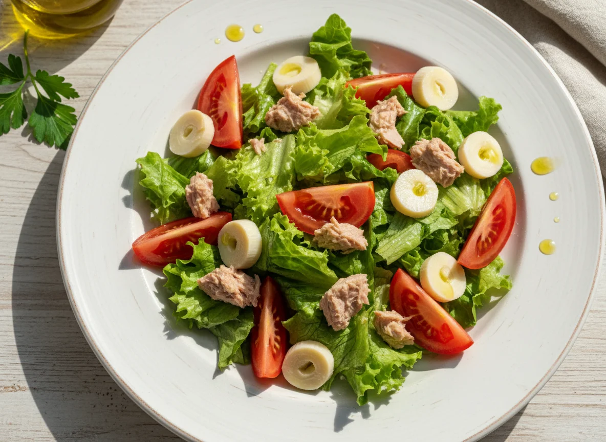 Ensalada mixta con atún y palmitos photo