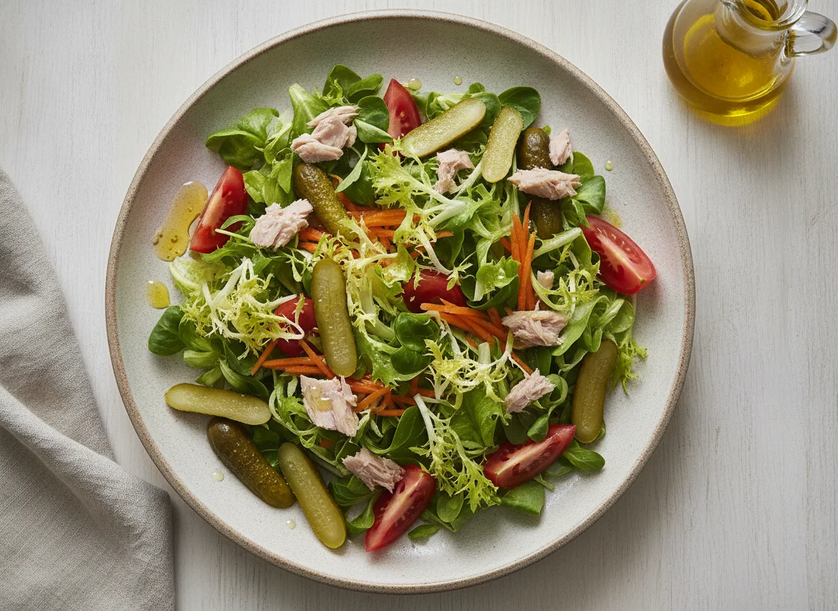 Ensalada mixta con atún y pepinillos photo