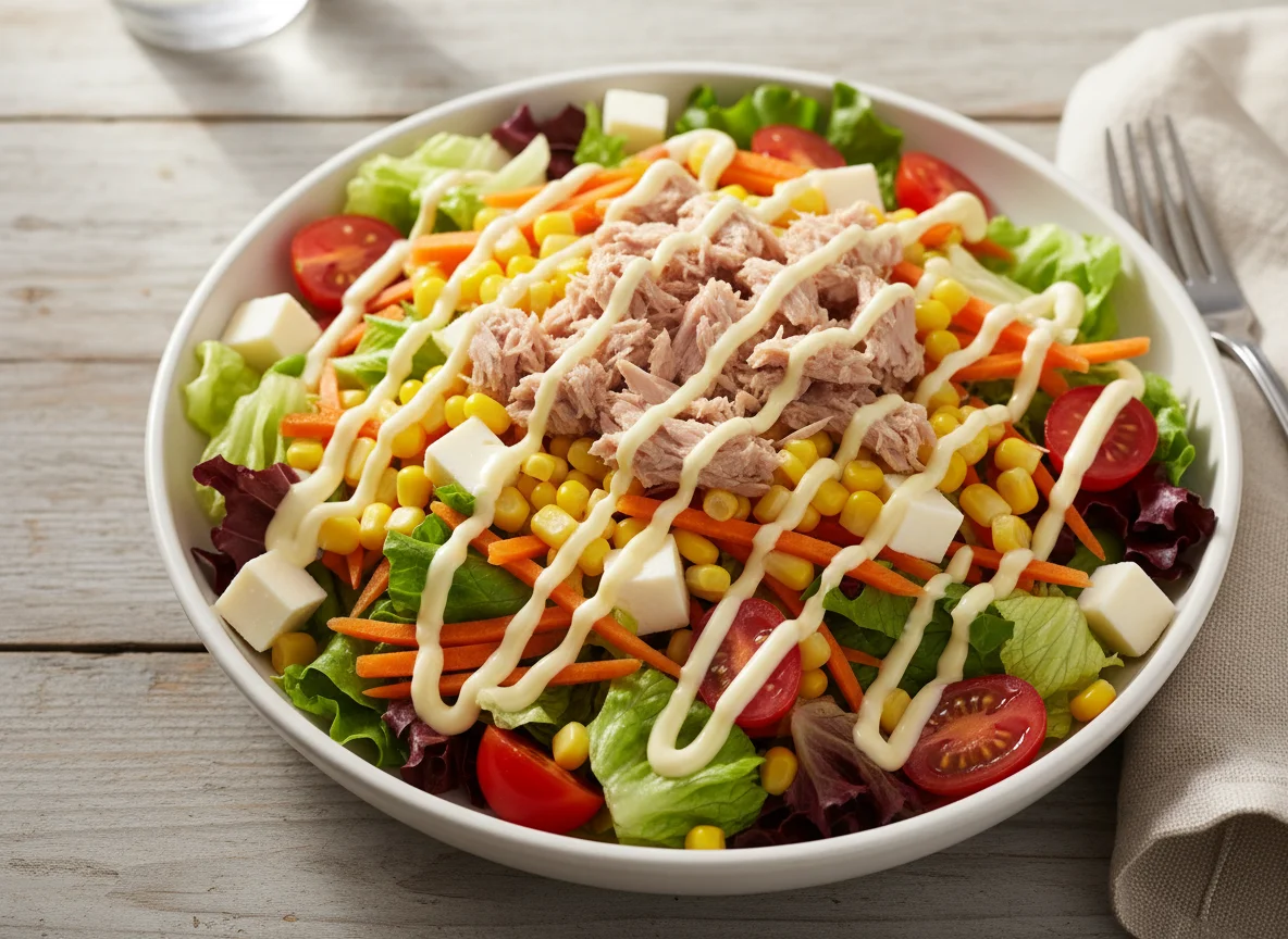 Ensalada mixta con atún y salsa photo