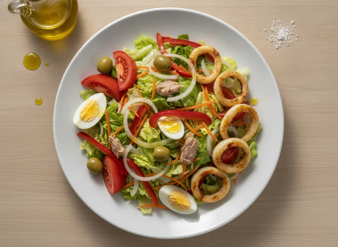 Ensalada mixta con calamares a la plancha photo