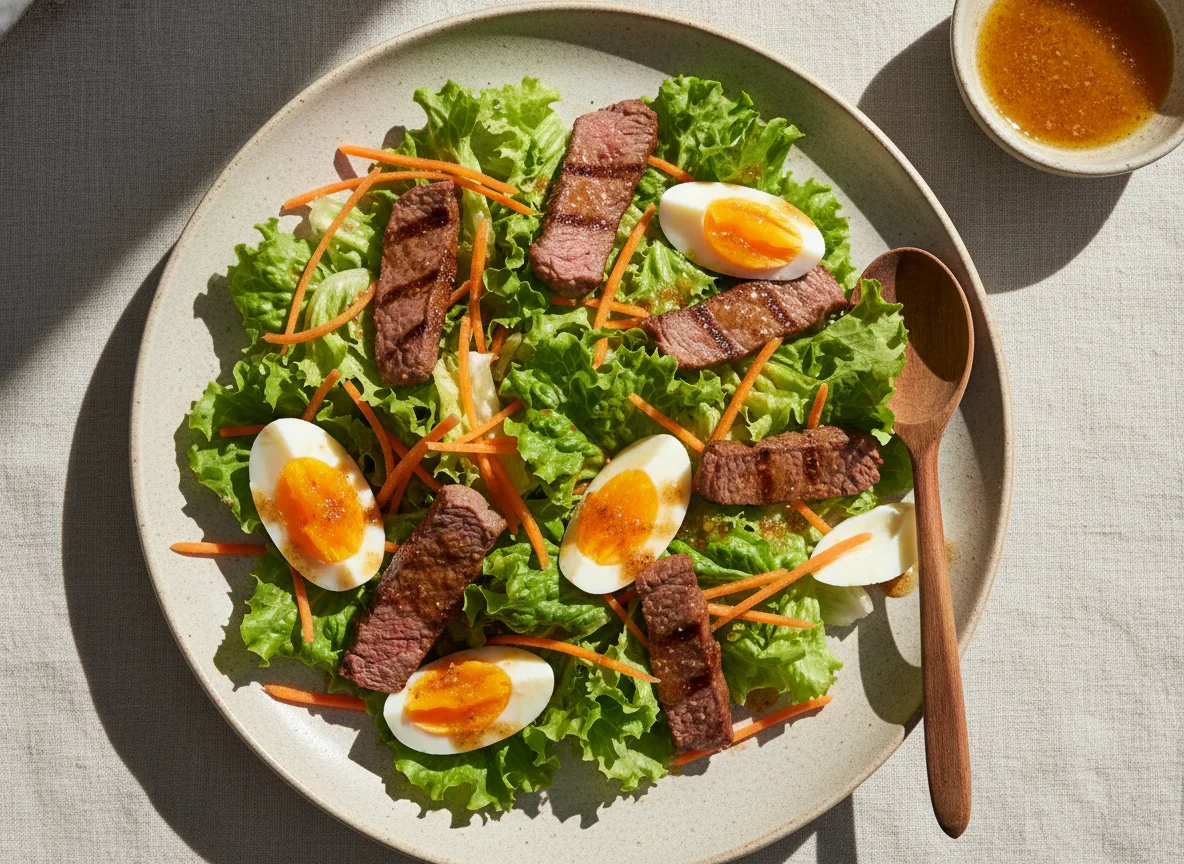 Ensalada mixta con carne y huevo photo