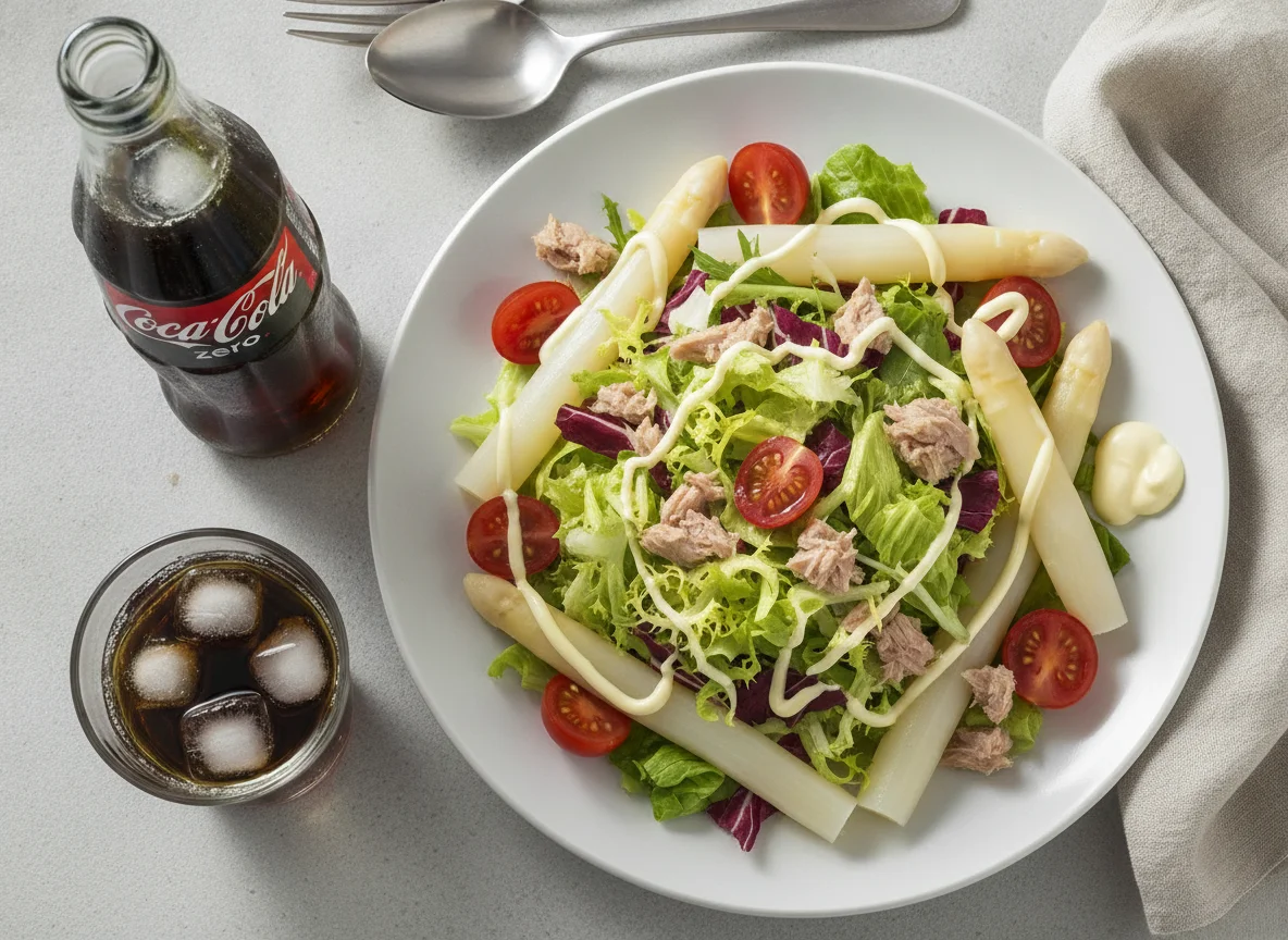 Ensalada mixta con espárragos blancos y atún photo