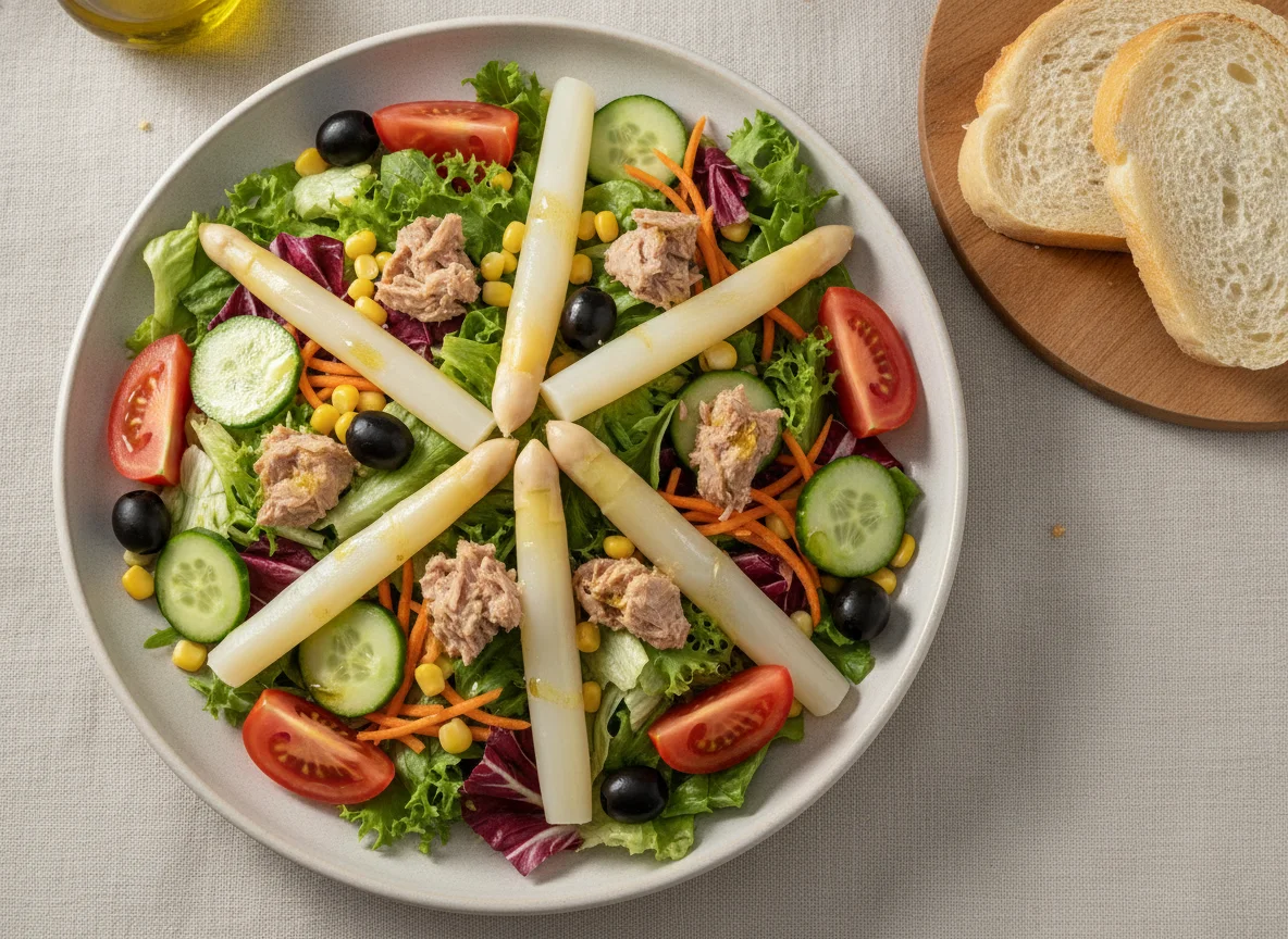Ensalada mixta con espárragos y atún photo