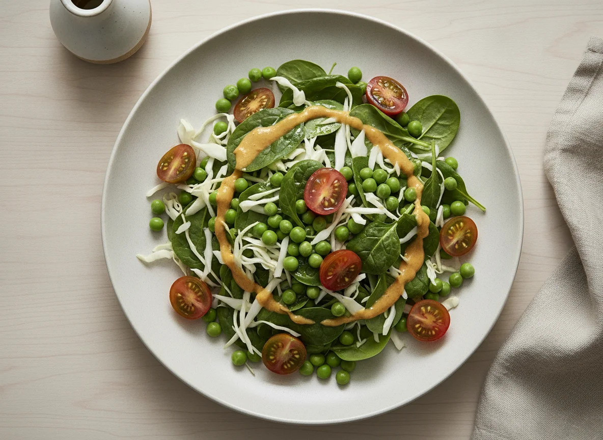 Ensalada mixta con espinacas, col y guisantes photo