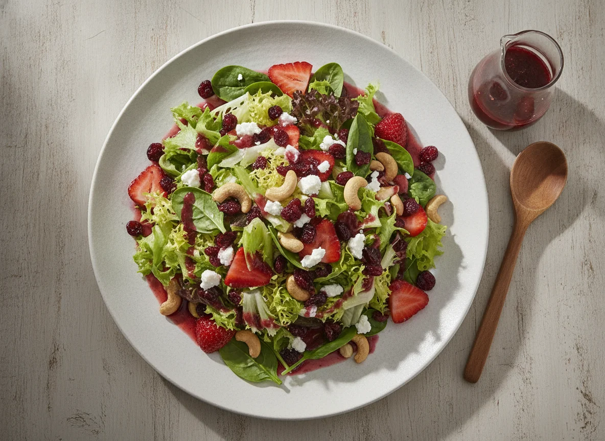 Ensalada mixta con fresas y frutos secos photo