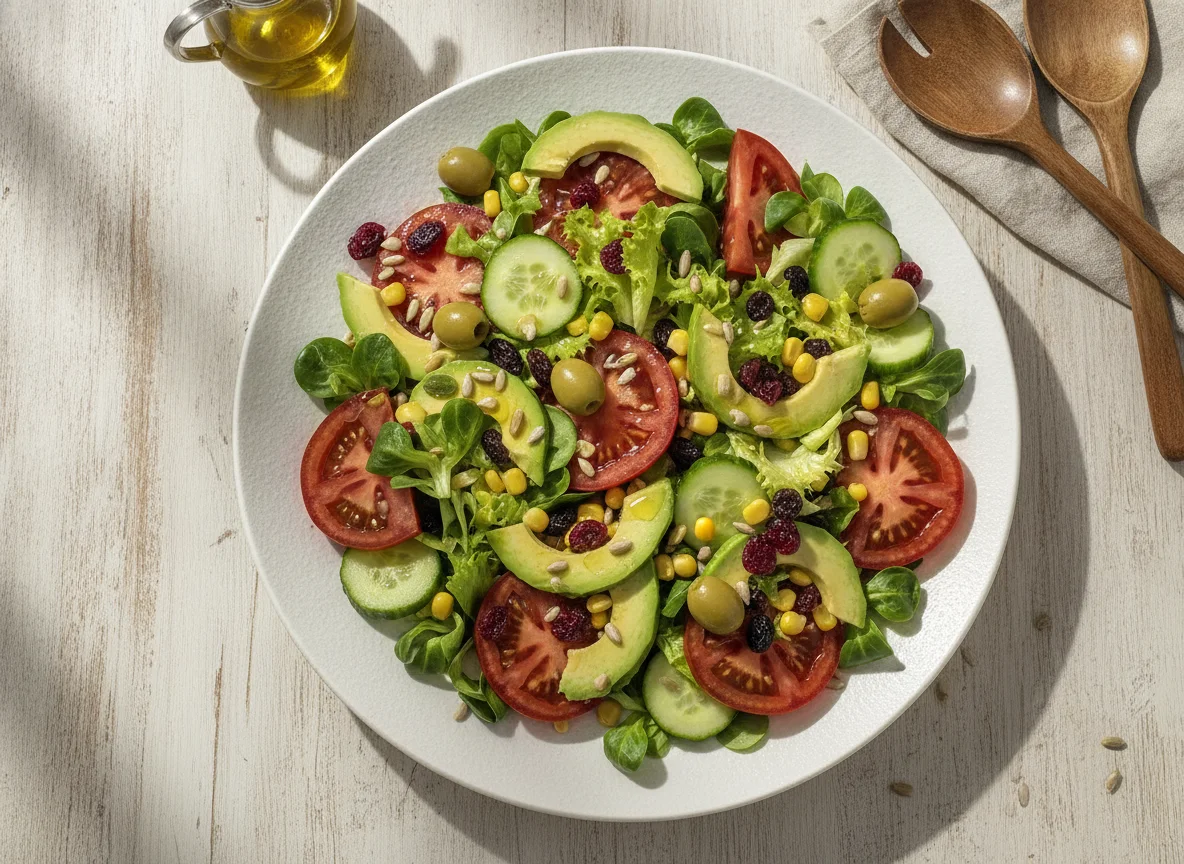 Ensalada mixta con frutos secos y aguacate photo