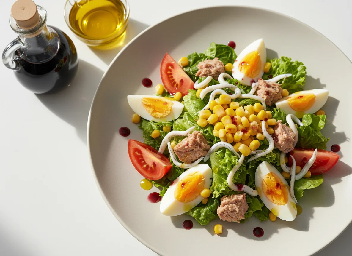 Ensalada mixta con gulas y atún photo