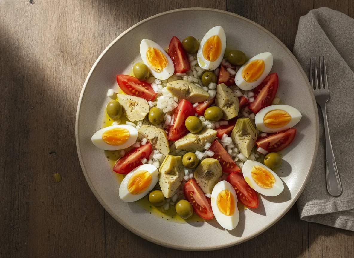 Ensalada mixta con huevo y aceitunas photo