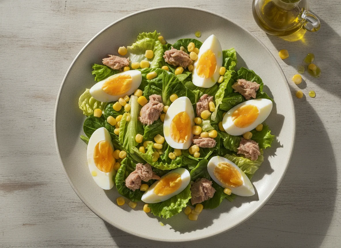 Ensalada mixta con huevo y atún photo