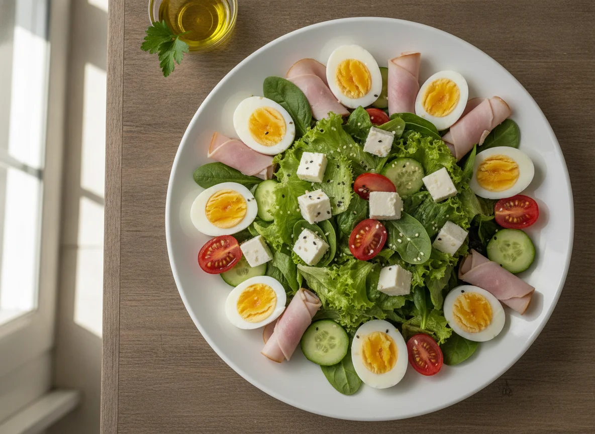 Ensalada mixta con huevo y jamón photo