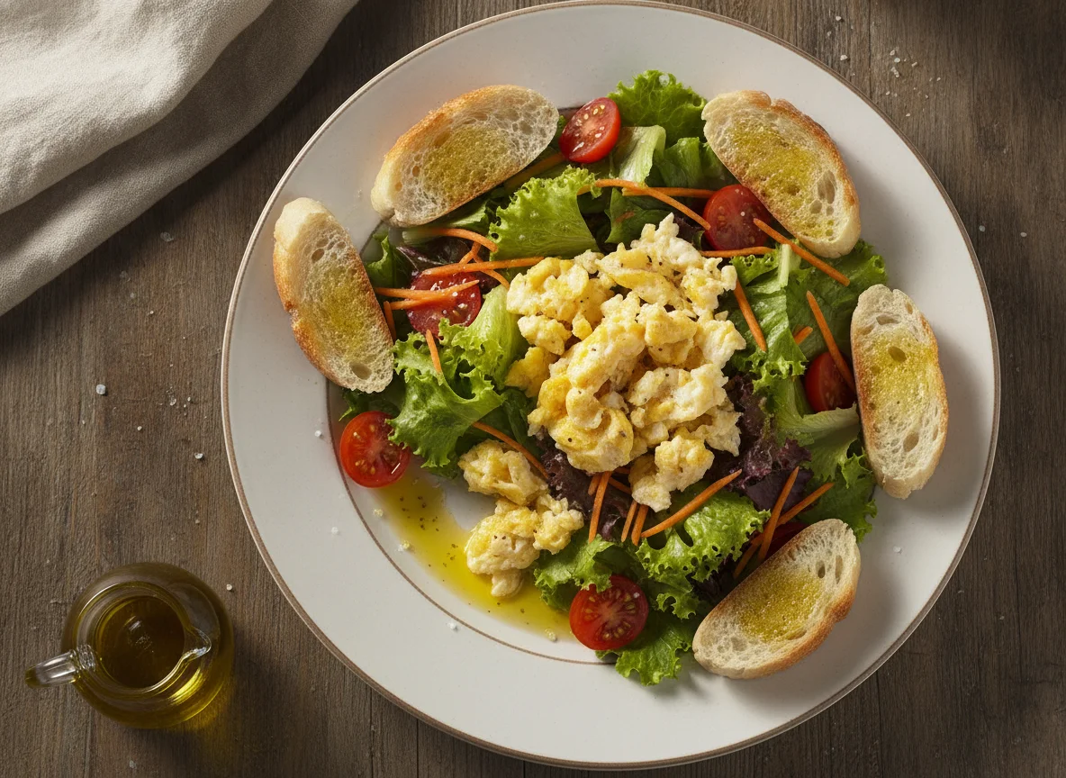 Ensalada mixta con huevo y pan photo