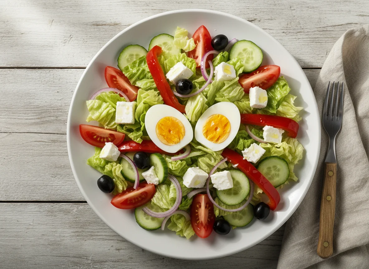 Ensalada Mixta con Huevo y Queso Feta photo