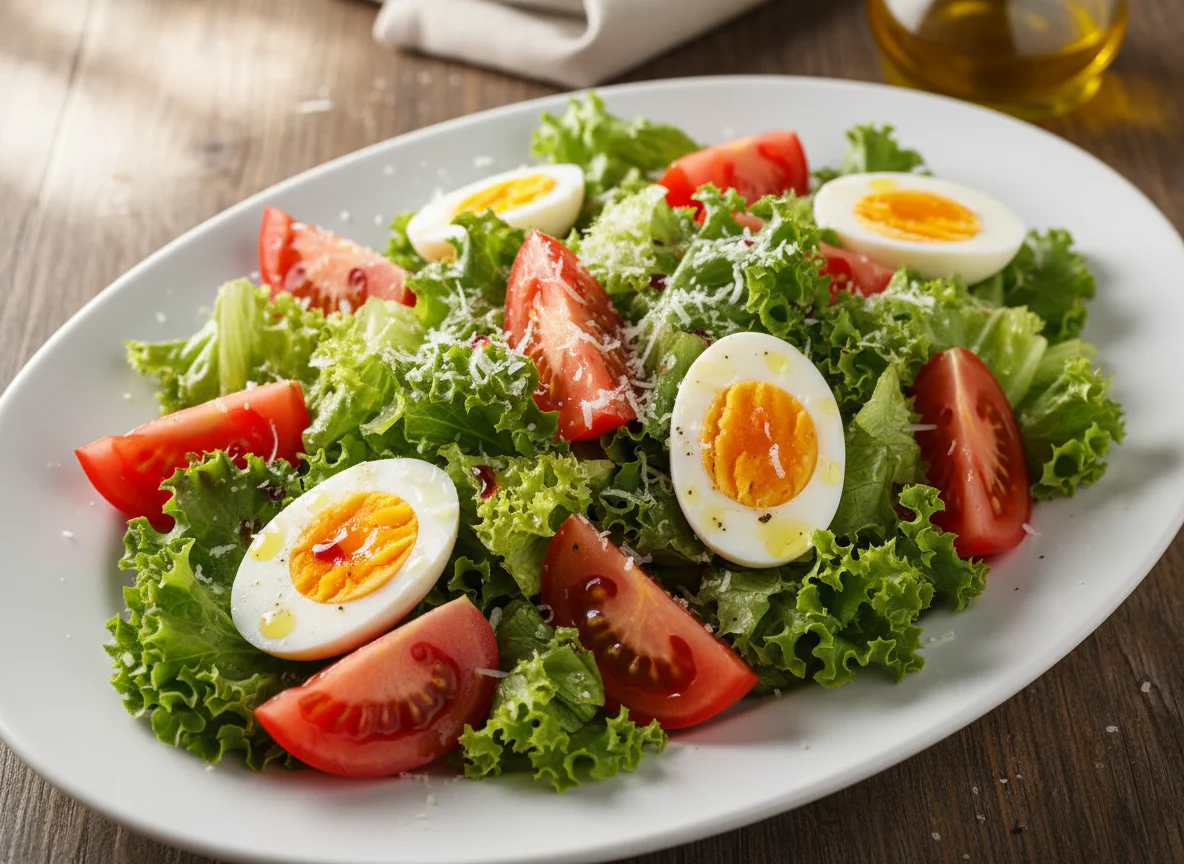 Ensalada mixta con huevo y queso photo