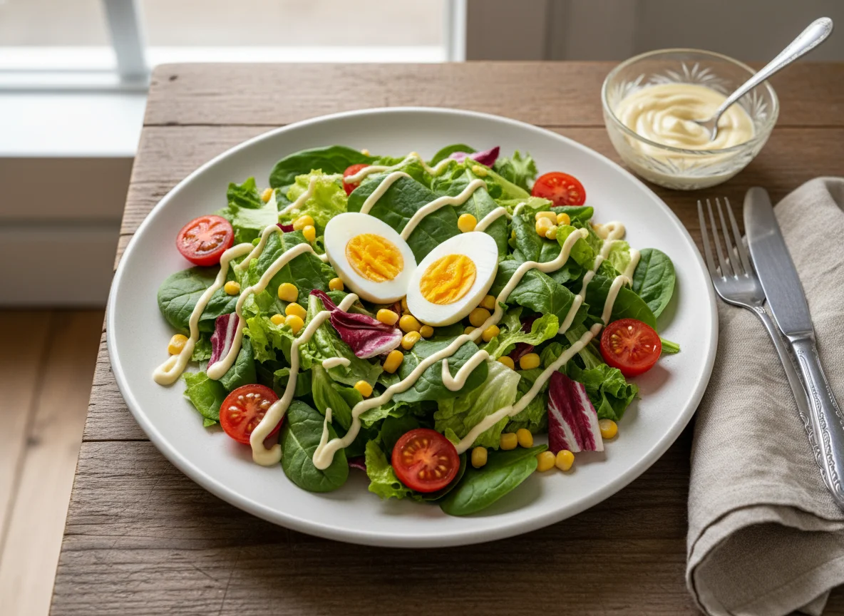 Ensalada mixta con huevo y salsa photo