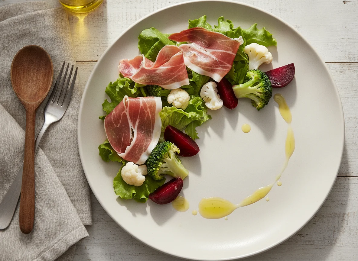 Ensalada mixta con jamón crudo y vegetales photo